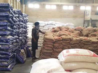 Bagged ingredients stored in the warehouse